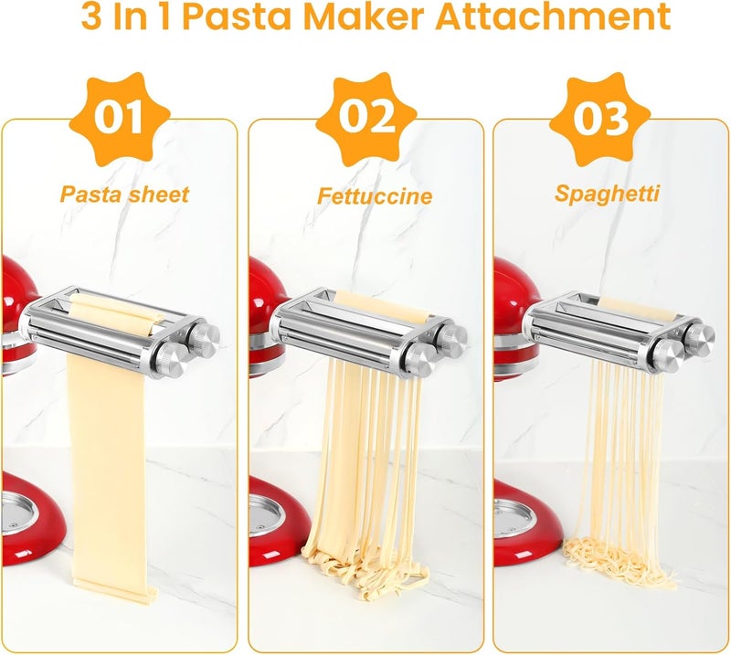 KINGEAGLE Pasta Maker Attachment for KitchenAid Mixers, Pasta Attachments 3 in 1 Set Included Dough Roller, Spaghetti and Fettuccine Cutters, Noodle Maker Accessory - Image 2
